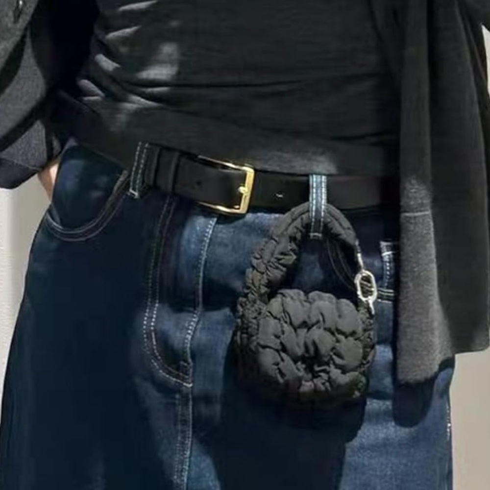 NEW Micro Mini Puffer Bag Charm Wristlet Clutch Puff Padded Quilted Black - Picture 4 of 16